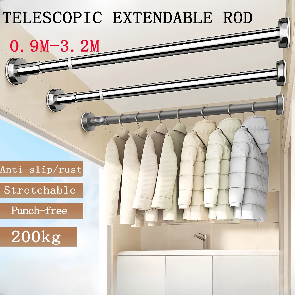 Curtain Shower Punch-free telescopic rod extendable clothesline ...