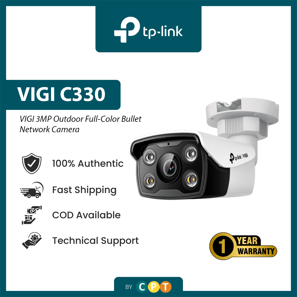 TP-Link VIGI C330 (2.8mm/4mm/6mm) VIGI 3MP Outdoor Full-Color Bullet ...