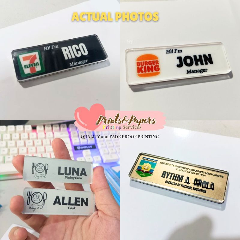 MAGNETIC NAMEPLATE - PIN NAMEPLATE PERSONALIZED - ACRYLIC 1X3 inches ...