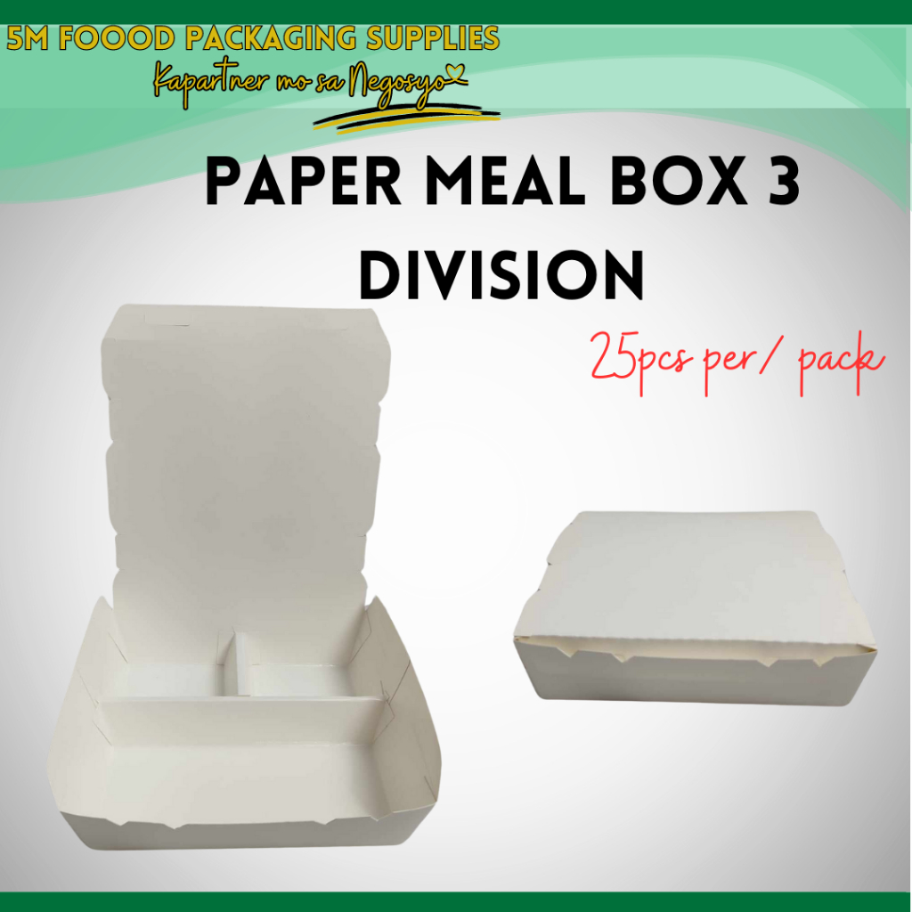 Lunch Box 3division LB3 Takeout Meal Box White 25pcs per pack shp3 ...
