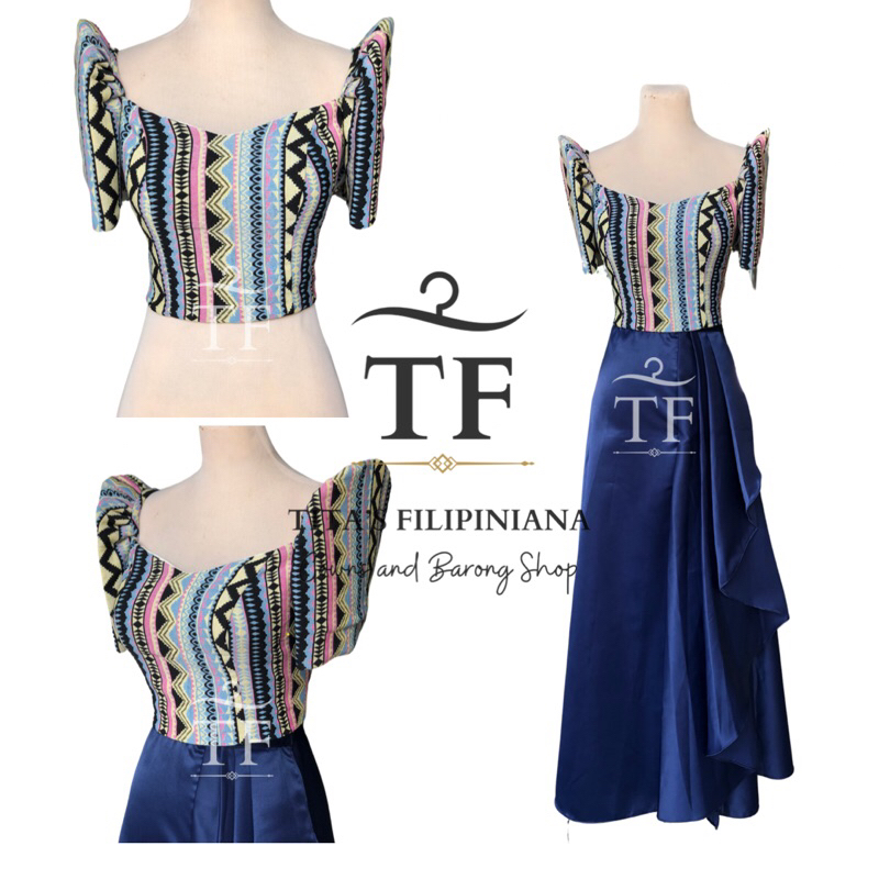 Modern Filipiniana Ethnic Colored with Navy Blue Overlap Skirt | Shopee ...
