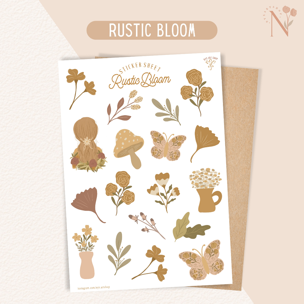 Rustic Bloom Sticker Sheet Journal Sticker Art Deco Scrapbook Cute ...