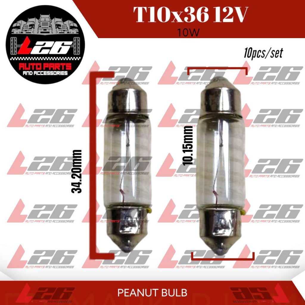 10PIECES Universal PEANUT BULB 10x36 12v10w 24v 10w Auto Bulb ...