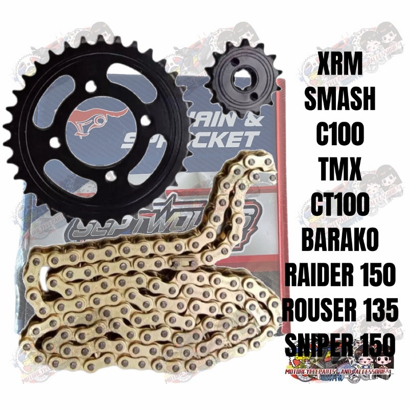 LJ Motorcycle New 428 Chain Sprocket Set XRM/TMX/SMASH/CT100/BARAKO/XRM ...