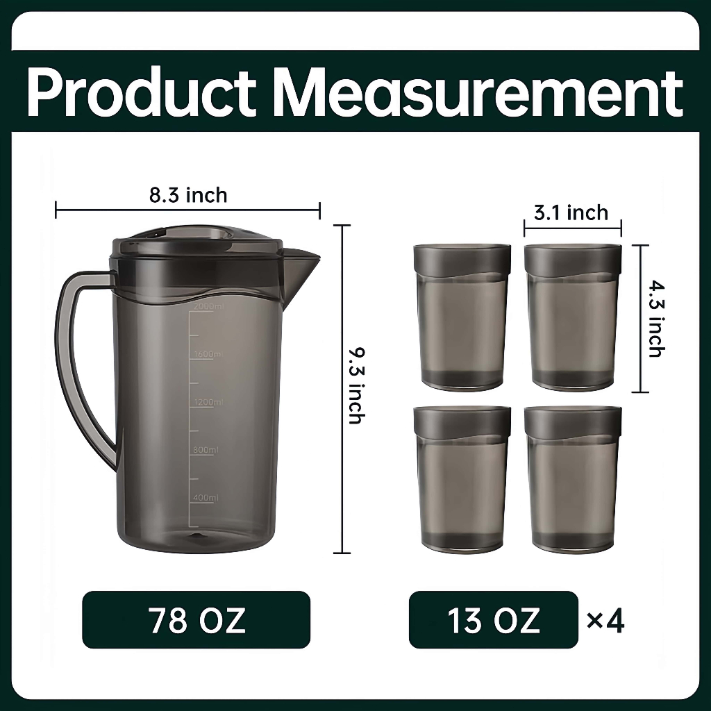 1500ml Pitcher with 4 Cups Large Capacity Kettle Fiberglass Pitcher Set ...