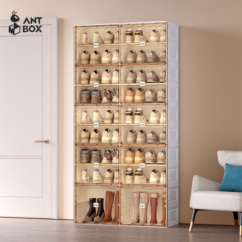 ANTBOX Shoes Cabinet with Boots Storage Box 36 Pairs Foldable Stackable ...