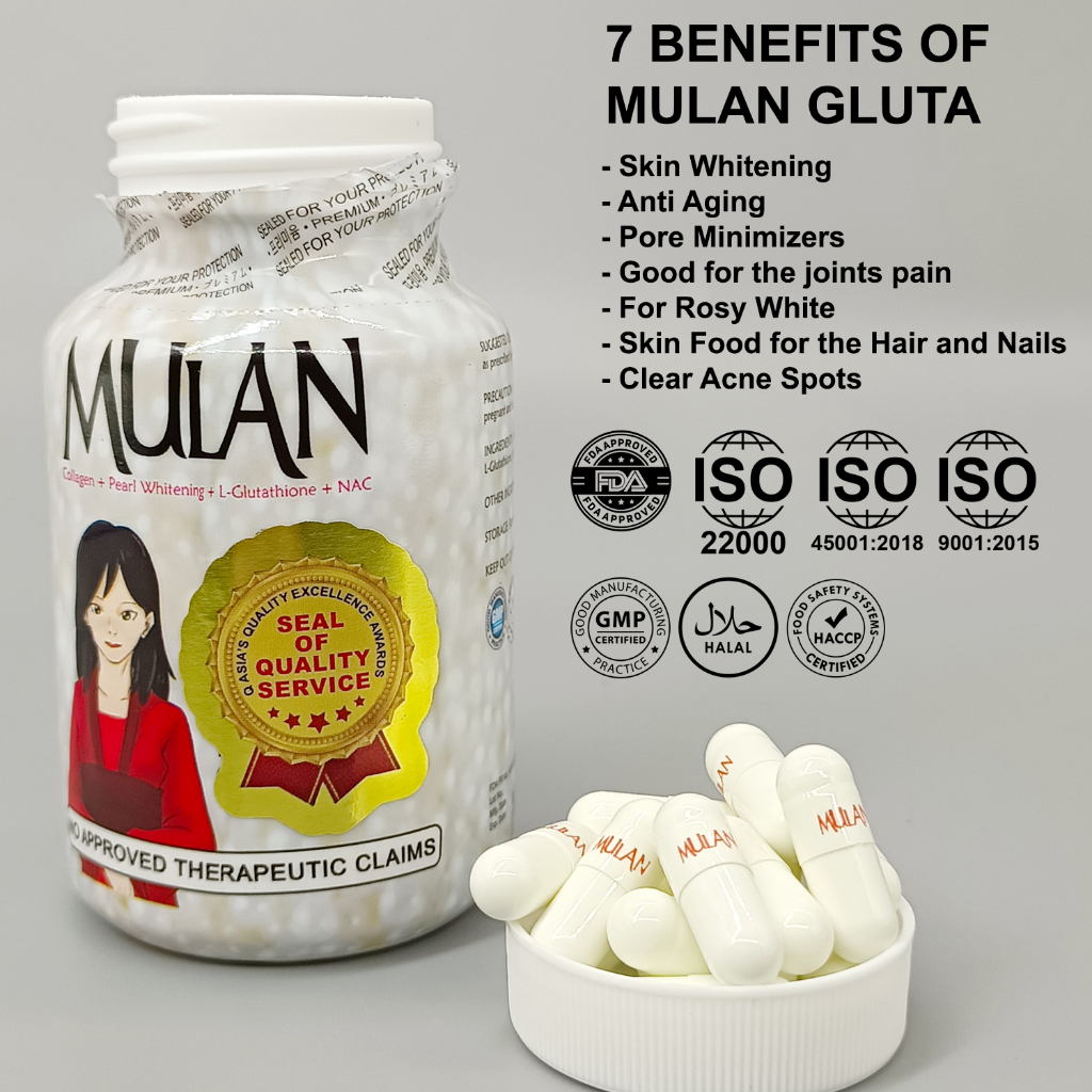 MULAN 4-in-1 Glutathione + Collagen Food Supplement 500mg 60 Capsules