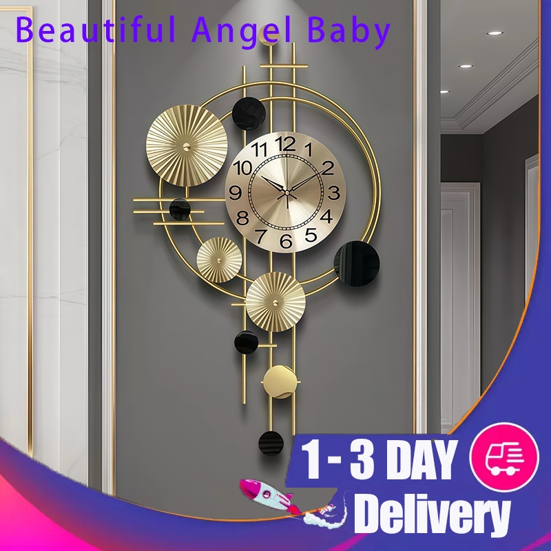 78x45cm Nordic Light Luxury Round Titanium Decorative Clock Living Room ...