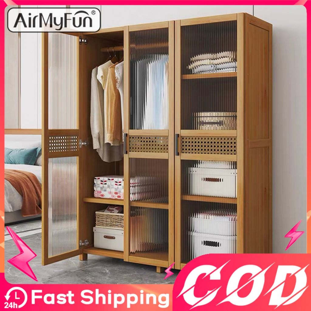 Solid Wood Wardrobe Clothes Storage 3/4 Door Simple Wardrobe