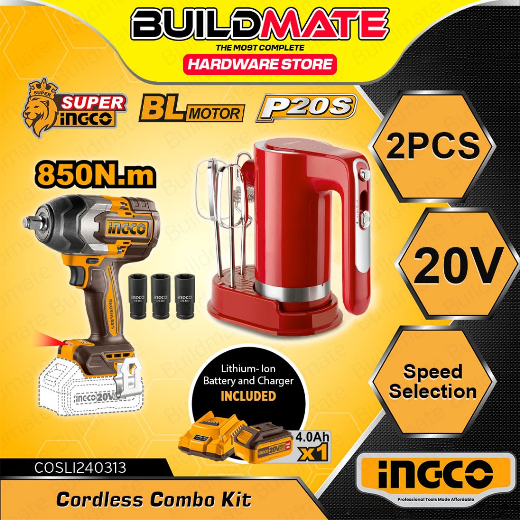 (EXCLUSIVE) BUILDMATE Ingco 2PCS/SET 20V Cordless Impact Wrench & Hand ...