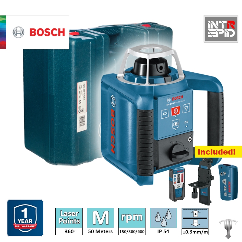 Bosch GRL 300 HVG Professional Green Rotation Laser with RC 1 Remote ...