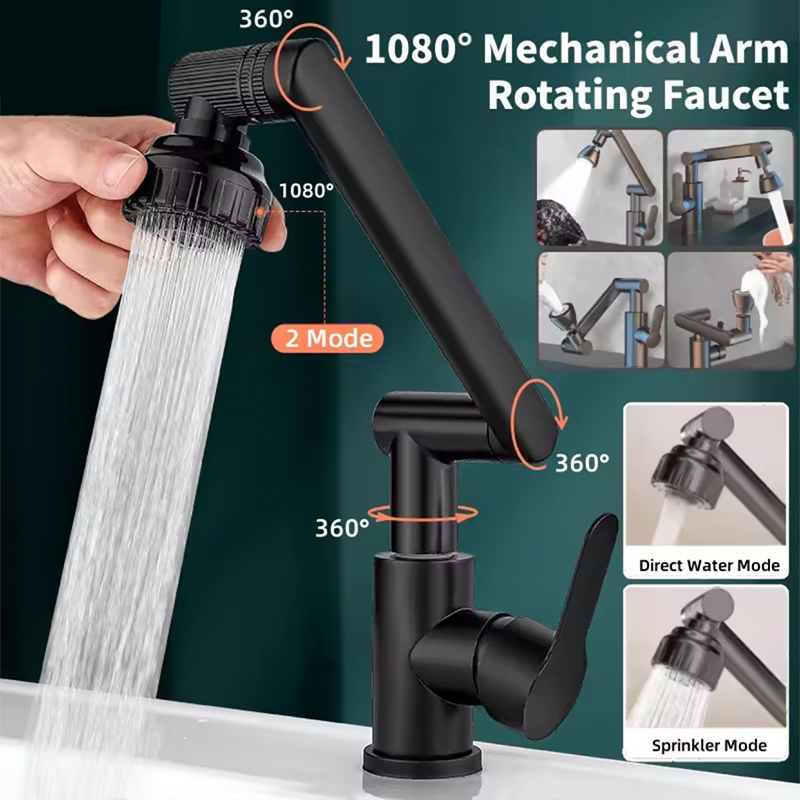 Stainless 360 Degree Rotating Faucet sink Wall Mounted Faucet 2 Water ...