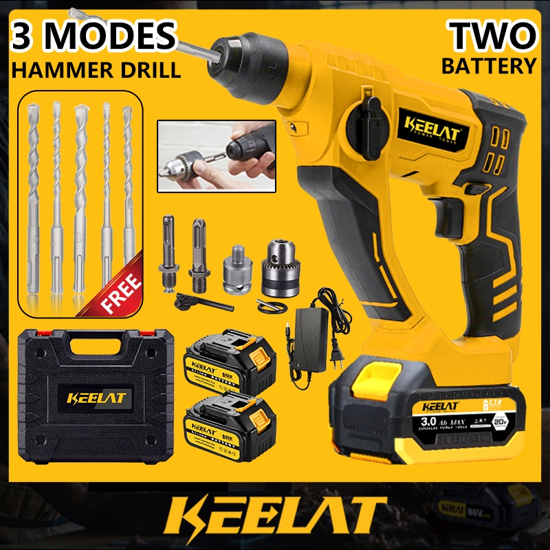 KEELAT Cordless Rotary Impact Hammer Drill 3 Model Heavy Duty Concrete ...