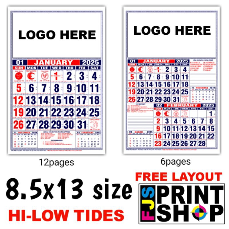 Commercial Calendar 2025 with Hi Low Tide- 8.5x13 Size | Shopee Philippines