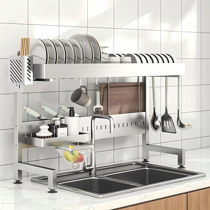 304 Stainless Steel Kitchen Storage Rack New Dish Rack Over the Sink  Draining Rack Multi-Functional