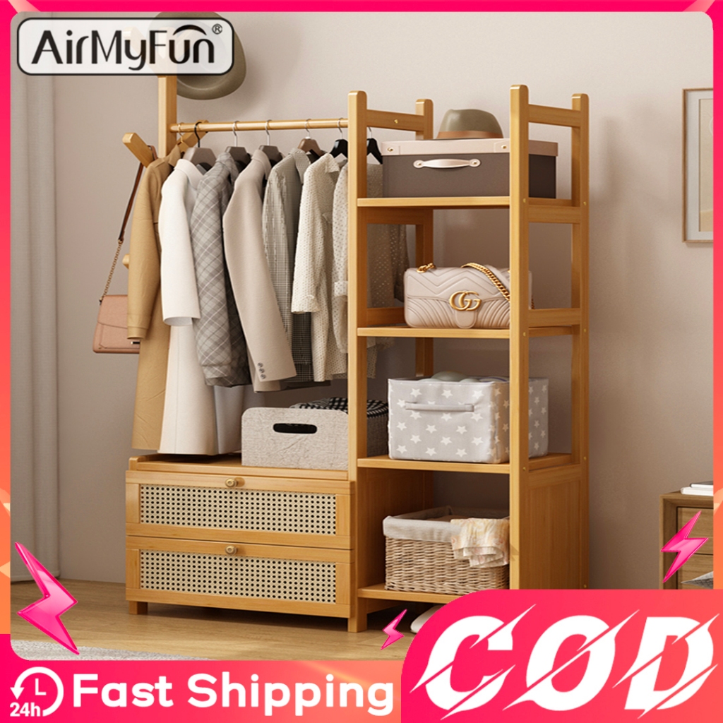 Wooden Clothes Coat Rack Clothes Storage Organizer With Drawer Wardrobe