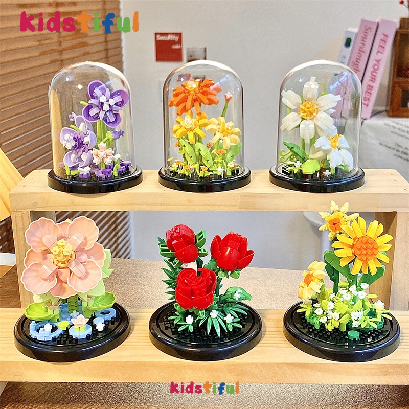 Potted Flowers Building Blocks Set Rose Sunflower Ornament Toys Girls ...