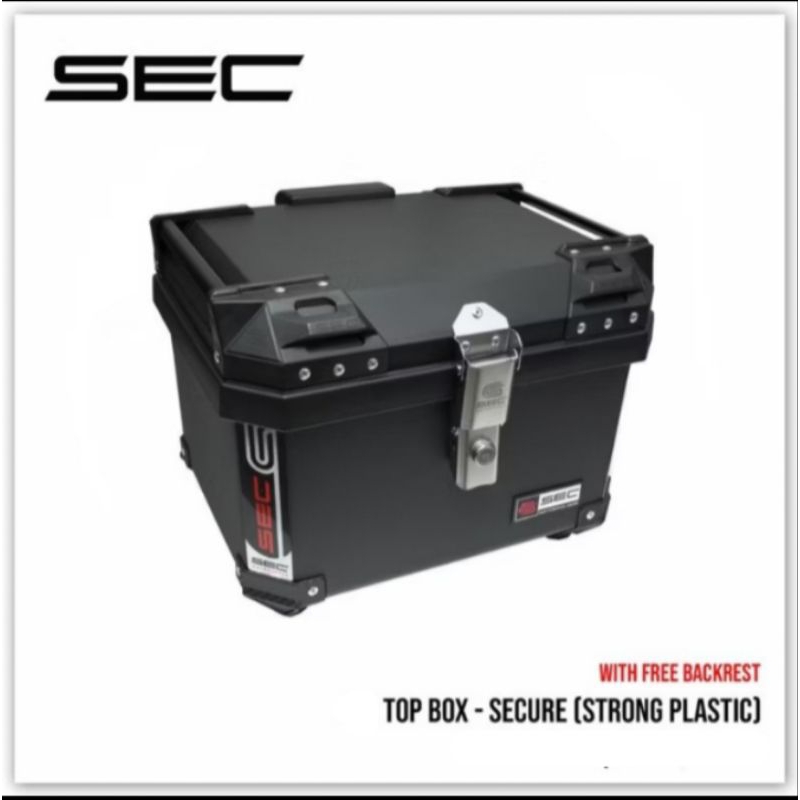 Sec Top Box Secure 56L with backrest and inner lining and strap inside ...