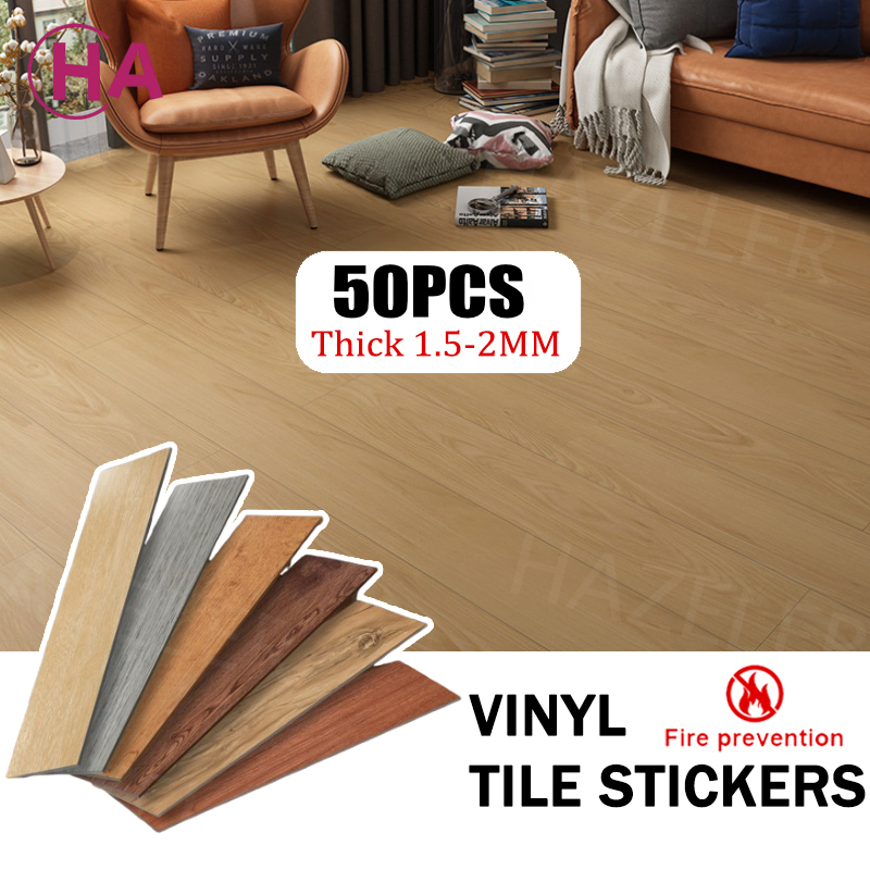 50PCS Vinyl Tile Floor Sticker Wood Grain 91x15CM Self Adhesive
