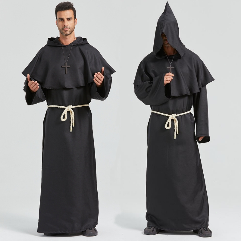 COD Medieval Monk Costume Hooded Renaissance Priest Robe Wizard Ancient ...