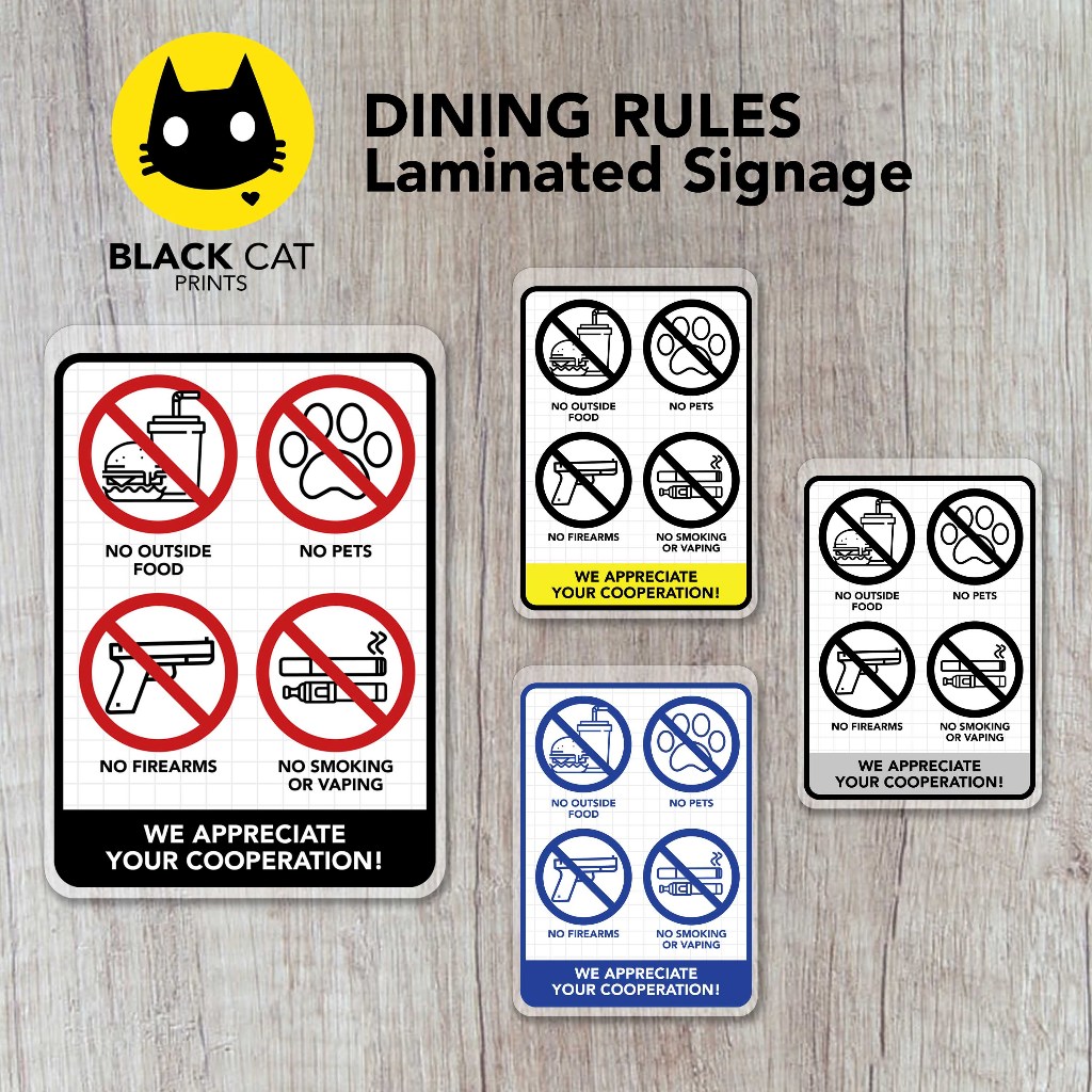 Dining Rules Sign | Dining Policies | Laminated Signage | Printed Sign ...