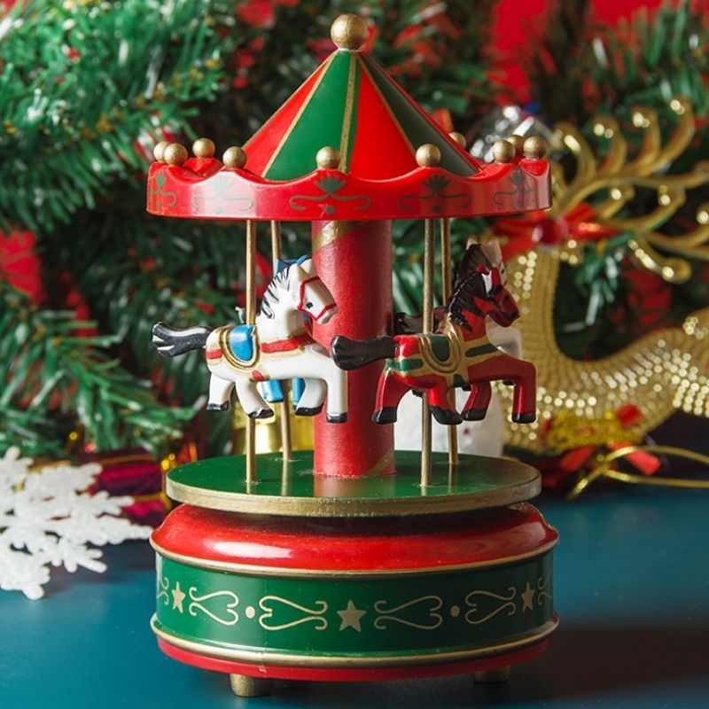 Carousel Music Box Christmas Gift Desktop Wooden Creative Rotating ...