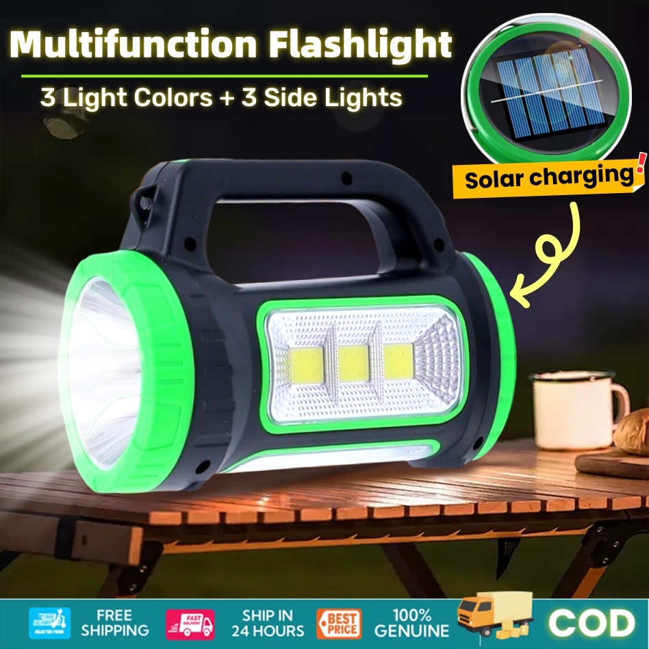 3in1 Solar emergency big flashlight USB rechargeable Camping Waterproof ...