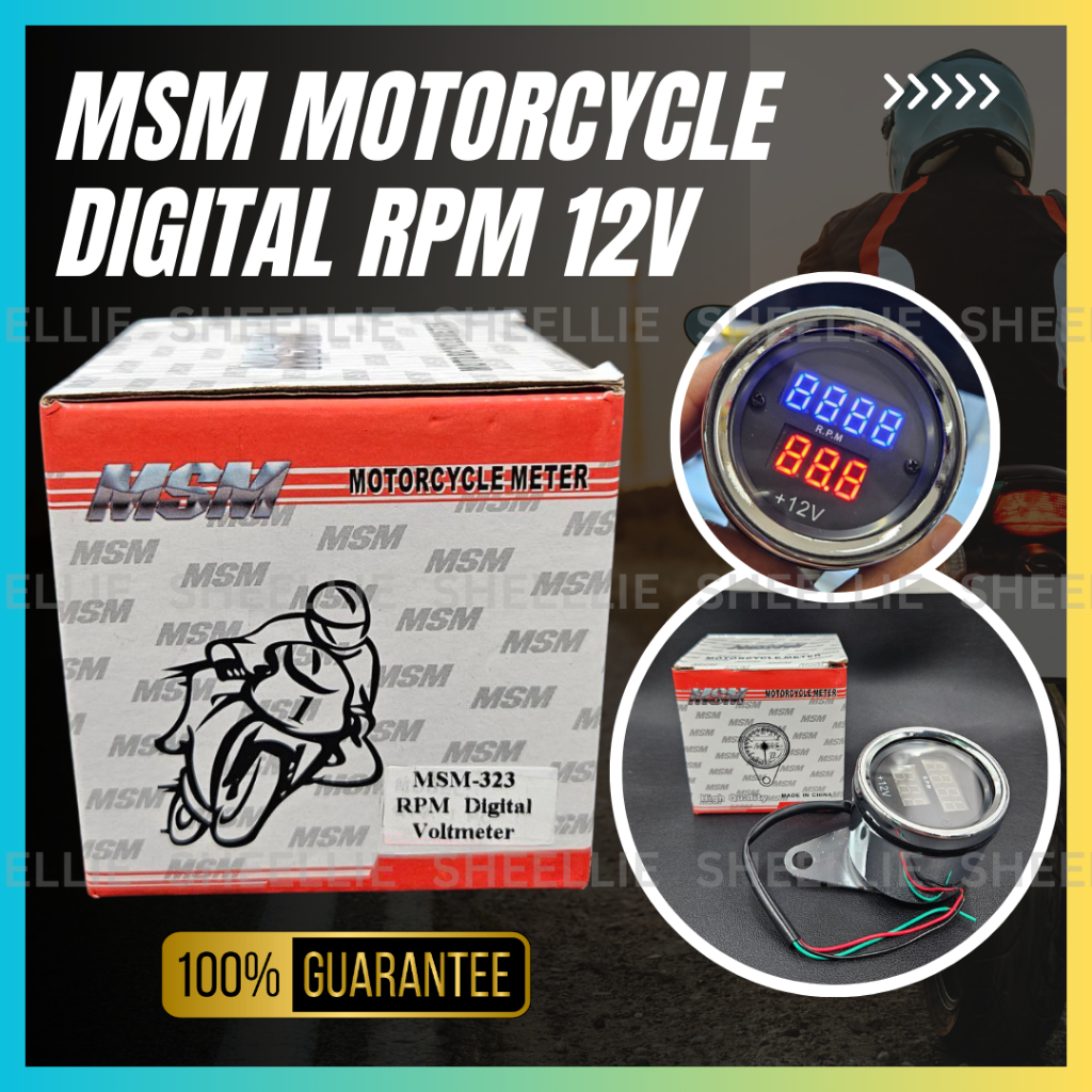 COD MSM Universal Motorcycle Led Digital RPM Gauge +Voltmeter 12V High ...