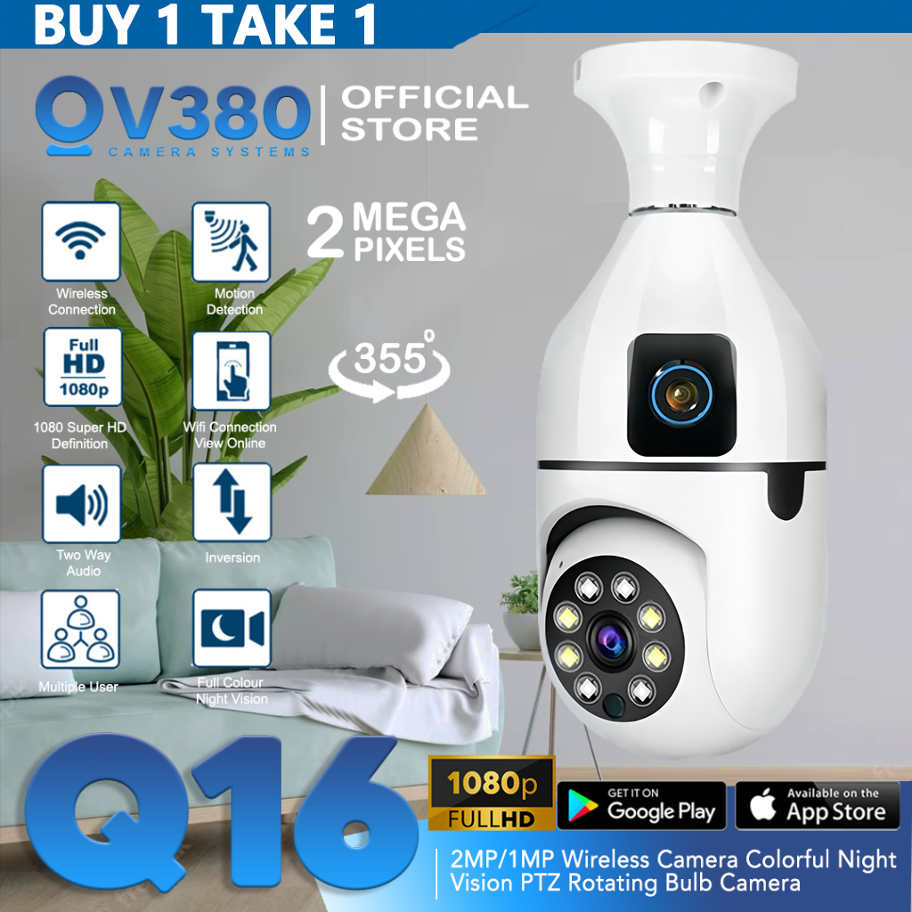 V380 Pro CCTV Bulb Camera No Wifi Needed Dual Lens 8MP+16MP 360° PTZ ...