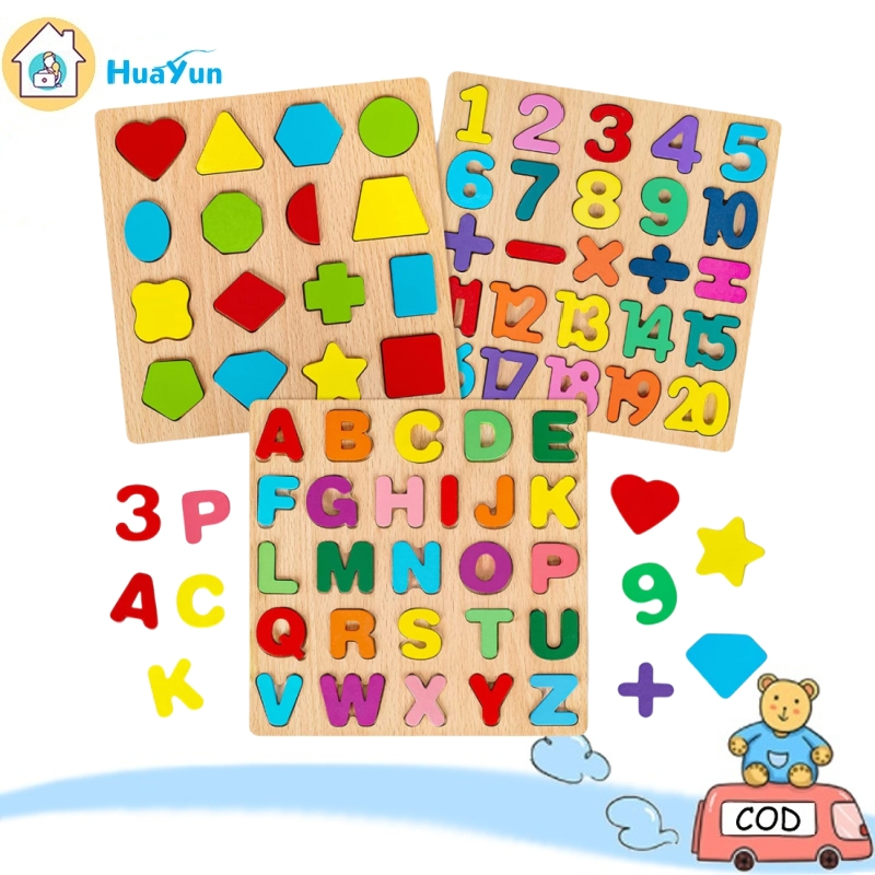 Alphabet Digital Puzzle Wooden Toys Kid Number Letter shape Matching ...