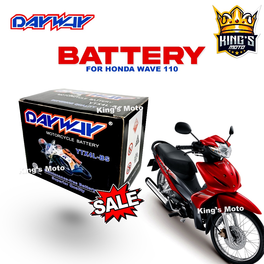 ORIGINAL DAYWAY BATTERY YTX4L-BS FOR HONDA WAVE 110 AND SMASH | Shopee ...