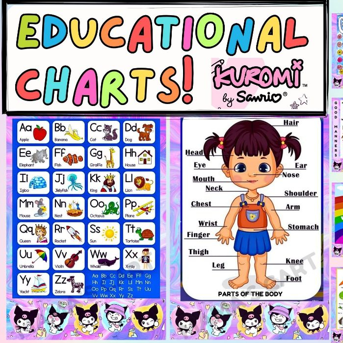 KUROMI EDUCATIONAL CHARTS A4 SIZE LAMINATED FOR KIDS ALPHABET NUMBERS ...