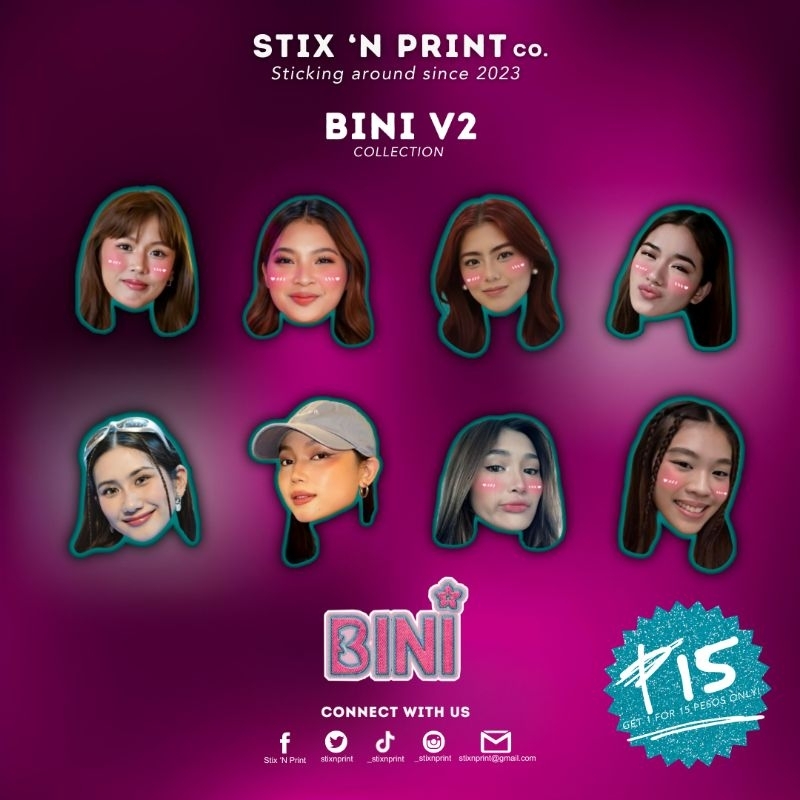 BINI VERSION 2 WATERPROOF STICKER FOR LAPTOP/TUMBLER/MOTORCYCLE ...