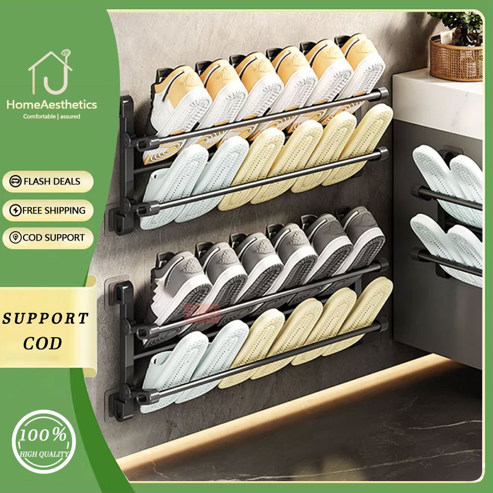 1PC perforated wall mounted small multi-layer slipper rack suitable for ...
