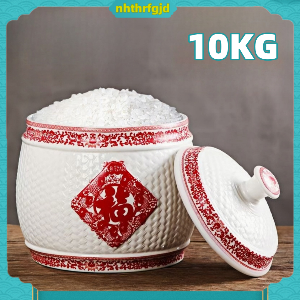 Ceramic Rice Storage 5kg 10kg Porcelain Rice Container Rice Pot Ceramic ...
