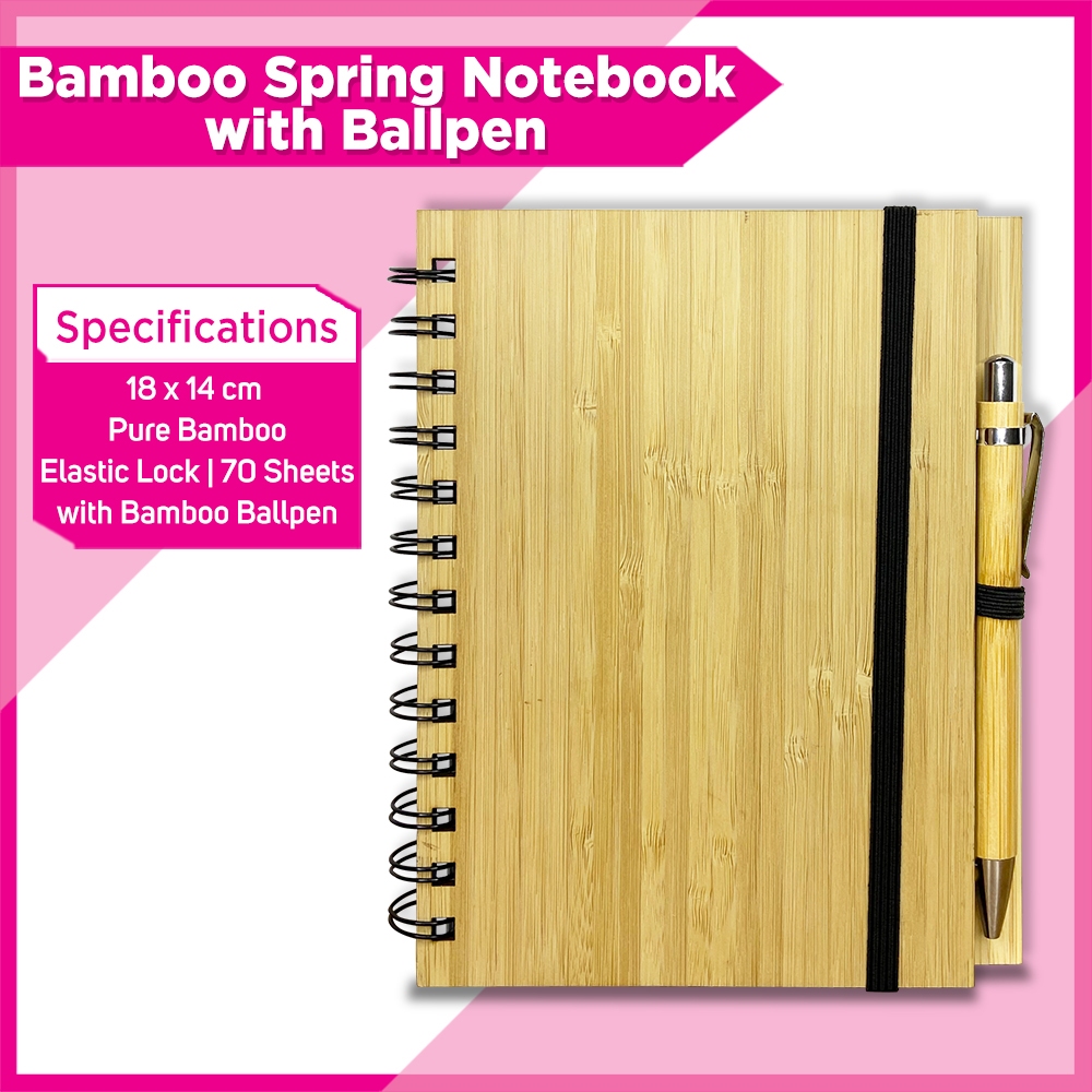 Pure Bamboo Spring Notebook with Ballpen 14cm*18cm (70 sheets) | Shopee ...