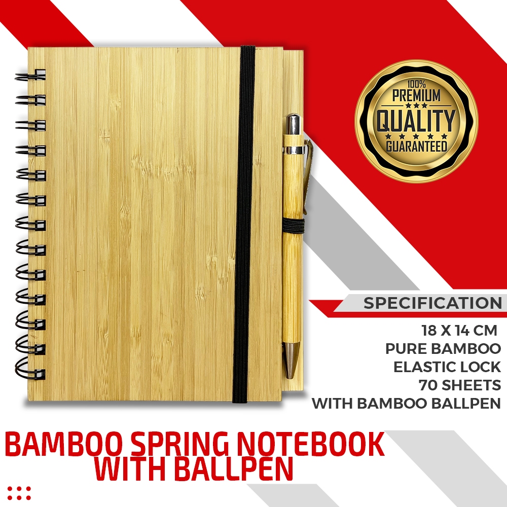 Pure Bamboo Spring Notebook with Ballpen 14cm*18cm | Shopee Philippines