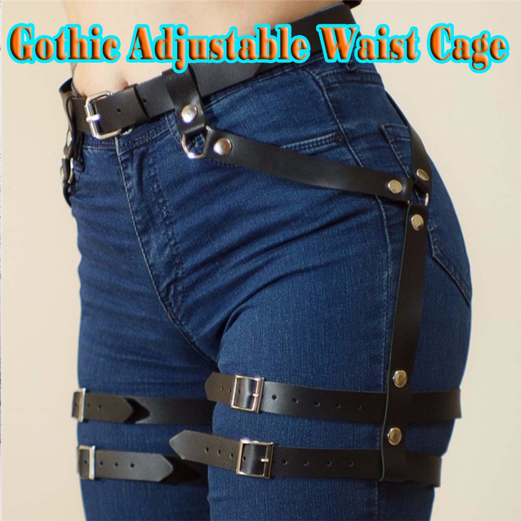 Gothic Adjustable Waist Cage Suspender Womens Leather Waist Leg Caged ...