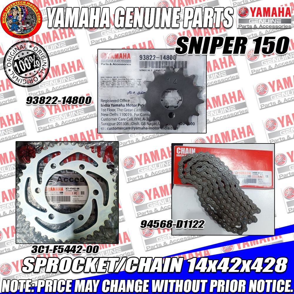 SNIPER 150 SPROCKET/CHAIN 14x42x428 (YGP) (GENUINE: 94568-D1122 / 3C1 ...