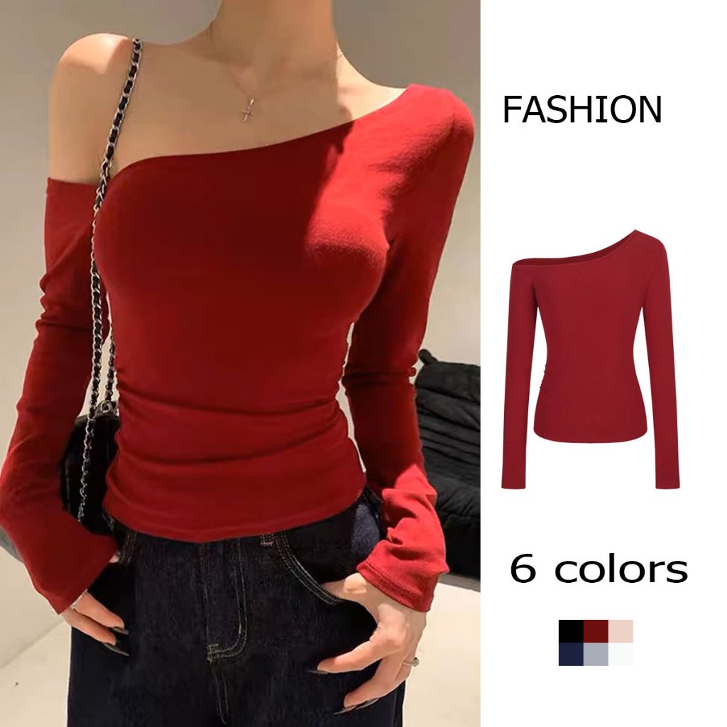 Off-Shoulder Long Sleeve Ruched Top - Burgundy