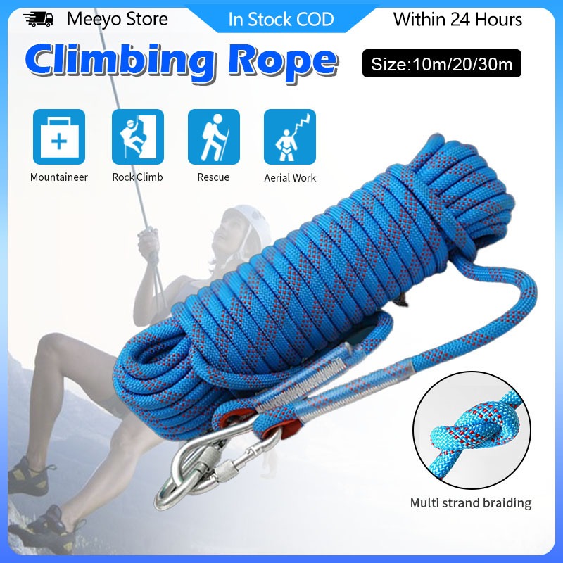 10/20/30M Safety Rope Static Utility Rope With 2 Carabiner 12mm ...