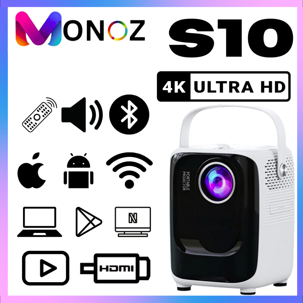 MONOZ S10 Smart Mini Projector Full HD Built-in OS/WiFi/Bluetooth ...