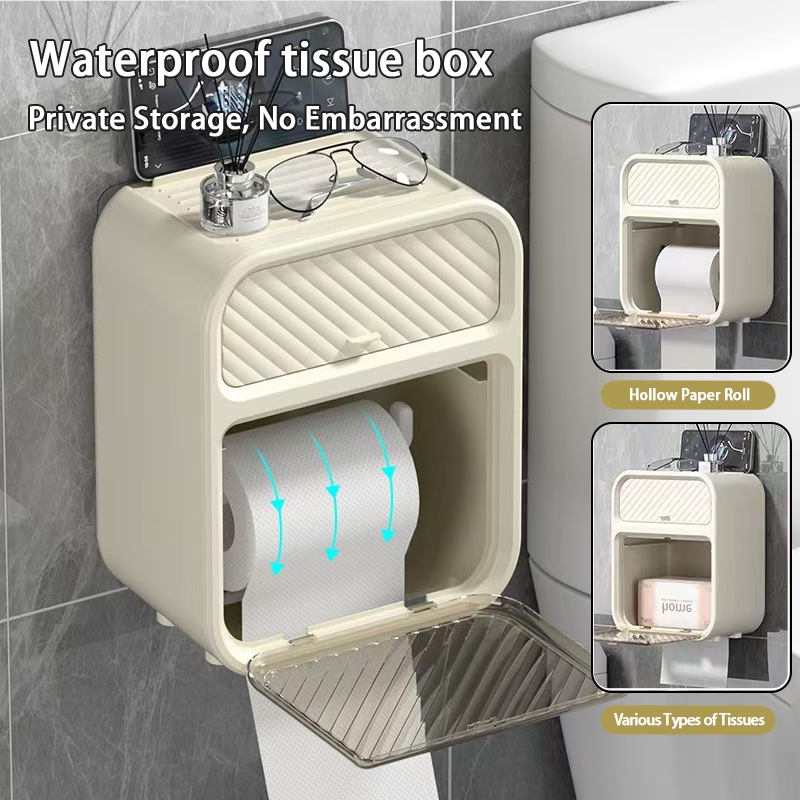 Waterproof Tissue Holder Wall Mounted Bathroom Tissue Roll ...