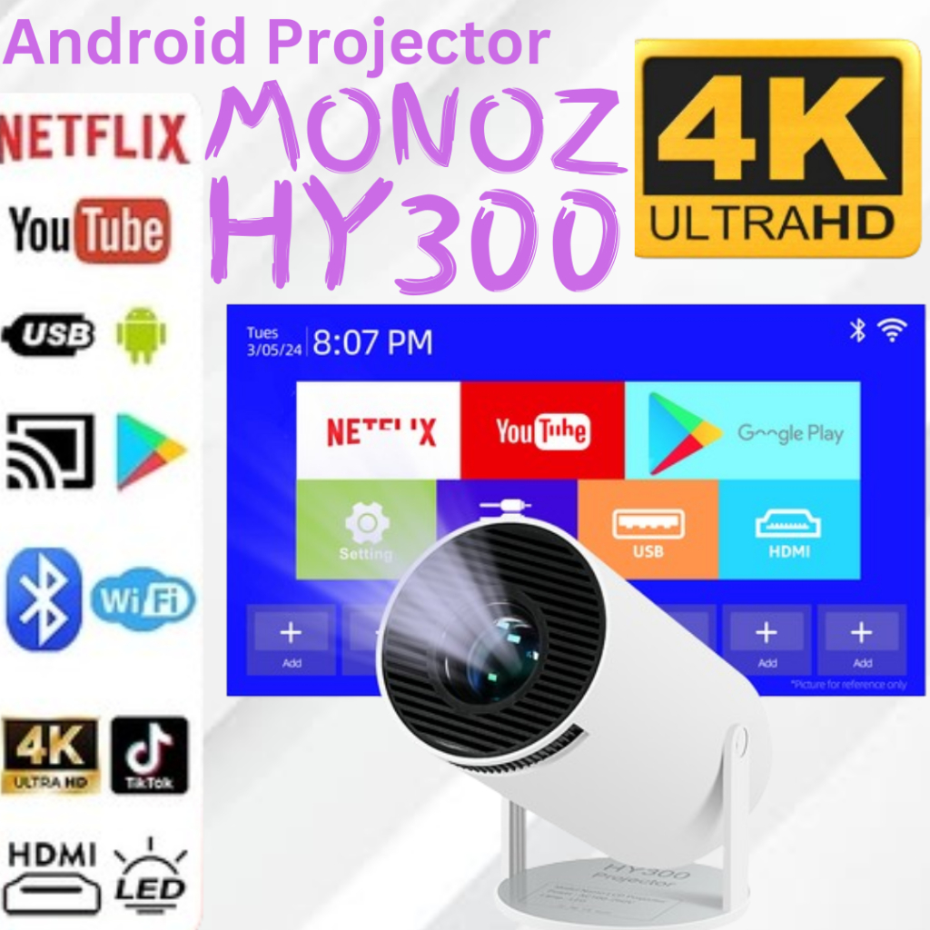 Monoz Projector HY300 Pro 4K Android 11 Dual Wifi6 260ANSI Allwinner ...