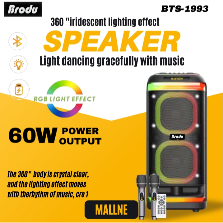 Brodu BTS-1993 60w Portable Bluetooth karaoke speaker with 2 Wireless ...