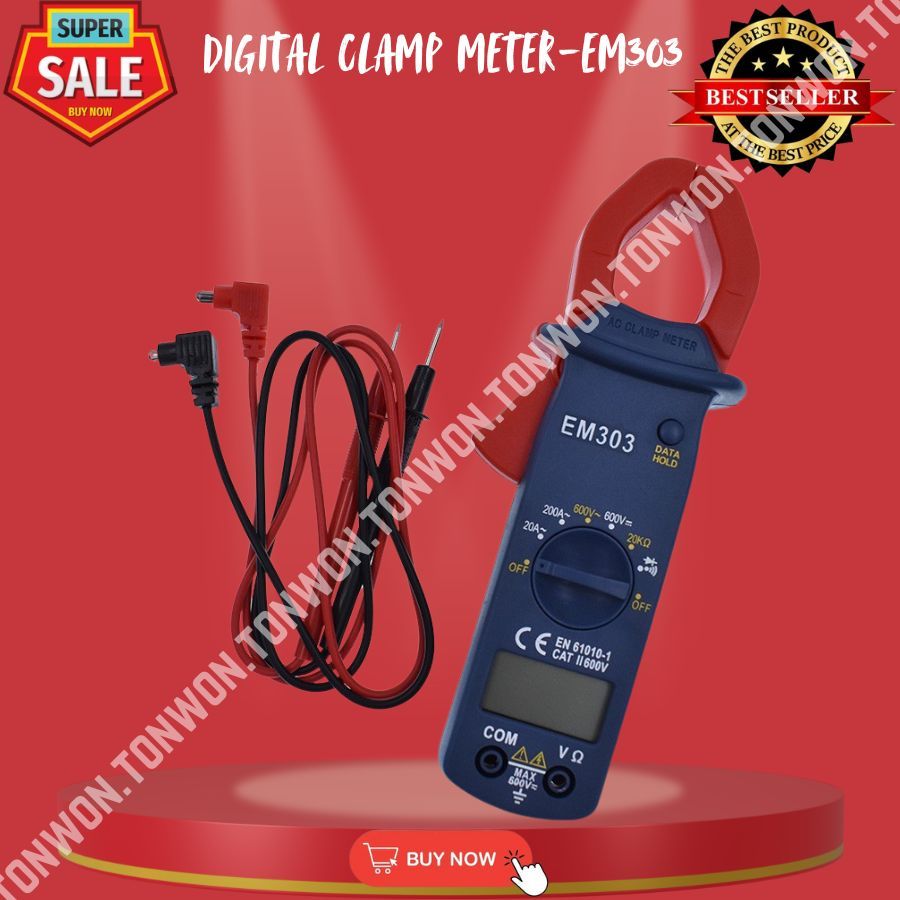 EM303 Handheld Digital Clamp Meter Multimeter AC / DC Voltage Current ...