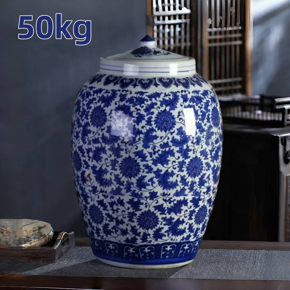 50kg Big ceramic rice jar with lid rice storage container aesthetic ...