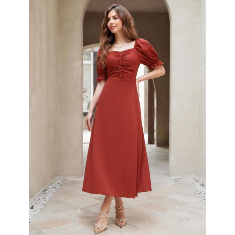 Elegant Pleated Strap Puffy Maxi Dress main image 0