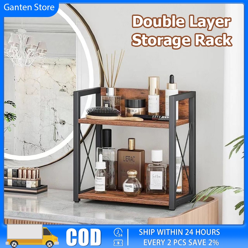 2 Tier Syrup Organizer Rack Wine Storage Stand Wooden Spice Bottle ...