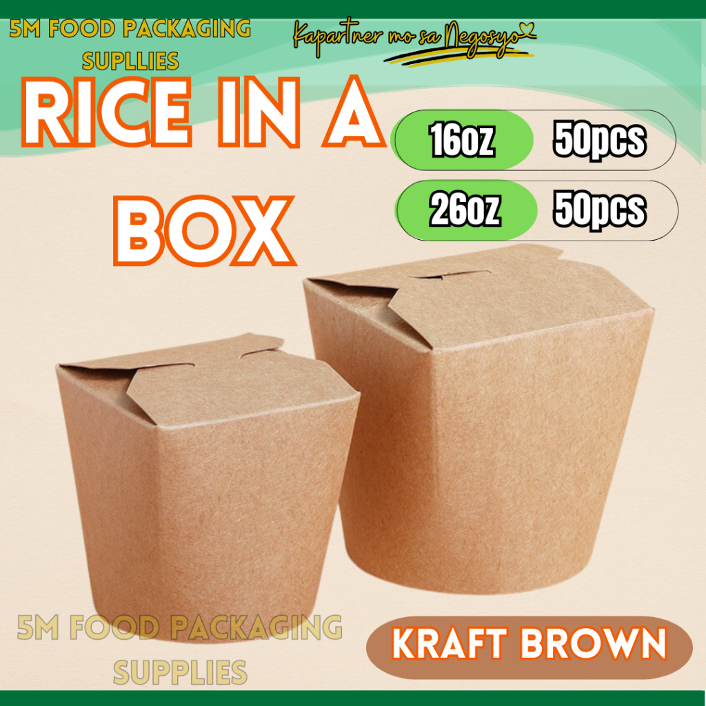 50pcs Rice in a Box Take Out box handle Noodles Food Packaging Kraft ...